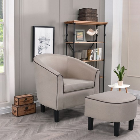 Beige armchair with discount ottoman