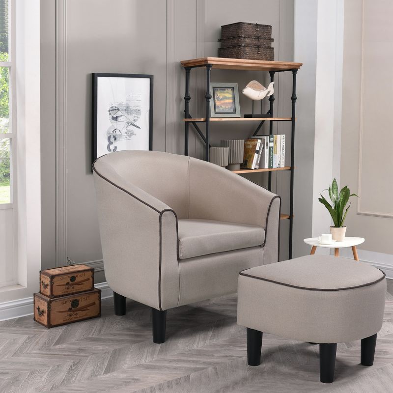 Modern Accent Armchair with Ottoman for Living Room, Bedroom, Apartment and More, Beige - ModernLuxe, 1 of 9