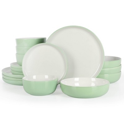 Green and White Porcelain 16-Piece Dinnerware Set