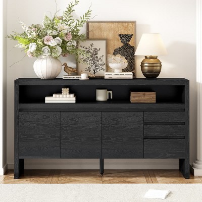 Sideboard Storage Cabinet with Drawers and Open Shelf, Navy Blue Sideboard Buffet for Kitchen, Entryway, Dining Room, Living Room-Maison Boucle
