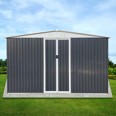 Weatherproof 10x8FT Galvanized Steel Garden Shed with Lockable Door, Windows & Ventilation, Low Maintenance -Coolbibila