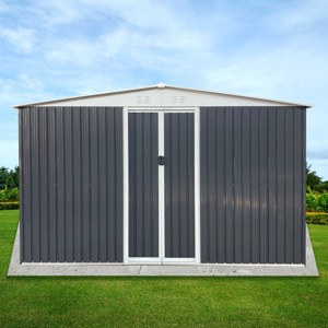 Weatherproof 10x8FT Galvanized Steel Garden Shed with Lockable Door, Windows & Ventilation, Low Maintenance -Coolbibila - 1 of 4