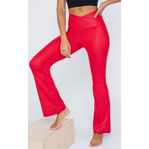 90 Degree By Reflex Interlink High Shine Cire Elastic Free V-back Flared  Leg Yoga Pants - Scorpio Red - X Small : Target