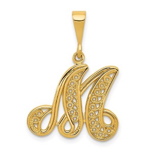 Black Bow Jewelry 14k Yellow Gold, Maci Collection, LG Filigree Script Initial M Pendant - 1 of 4