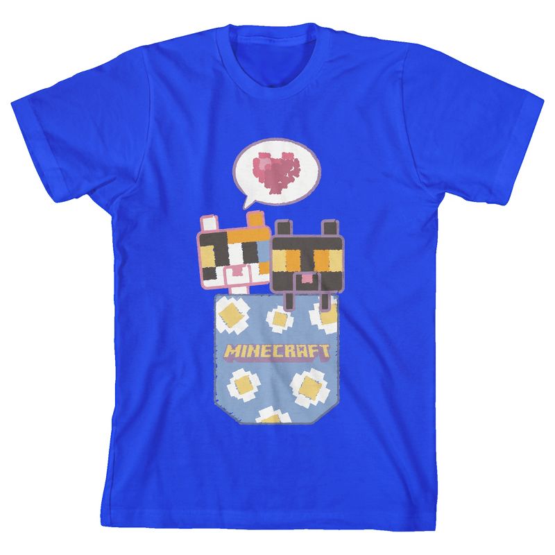Minecraft Two Block Kittens in a Pocket Youth Royal Blue Short Sleeve Crew Neck Tee, 1 of 4