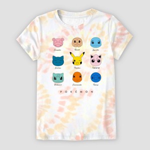 Girls' Pokemon Tie-Dye Short Sleeve Graphic T-Shirt - White/Orange - 1 of 3