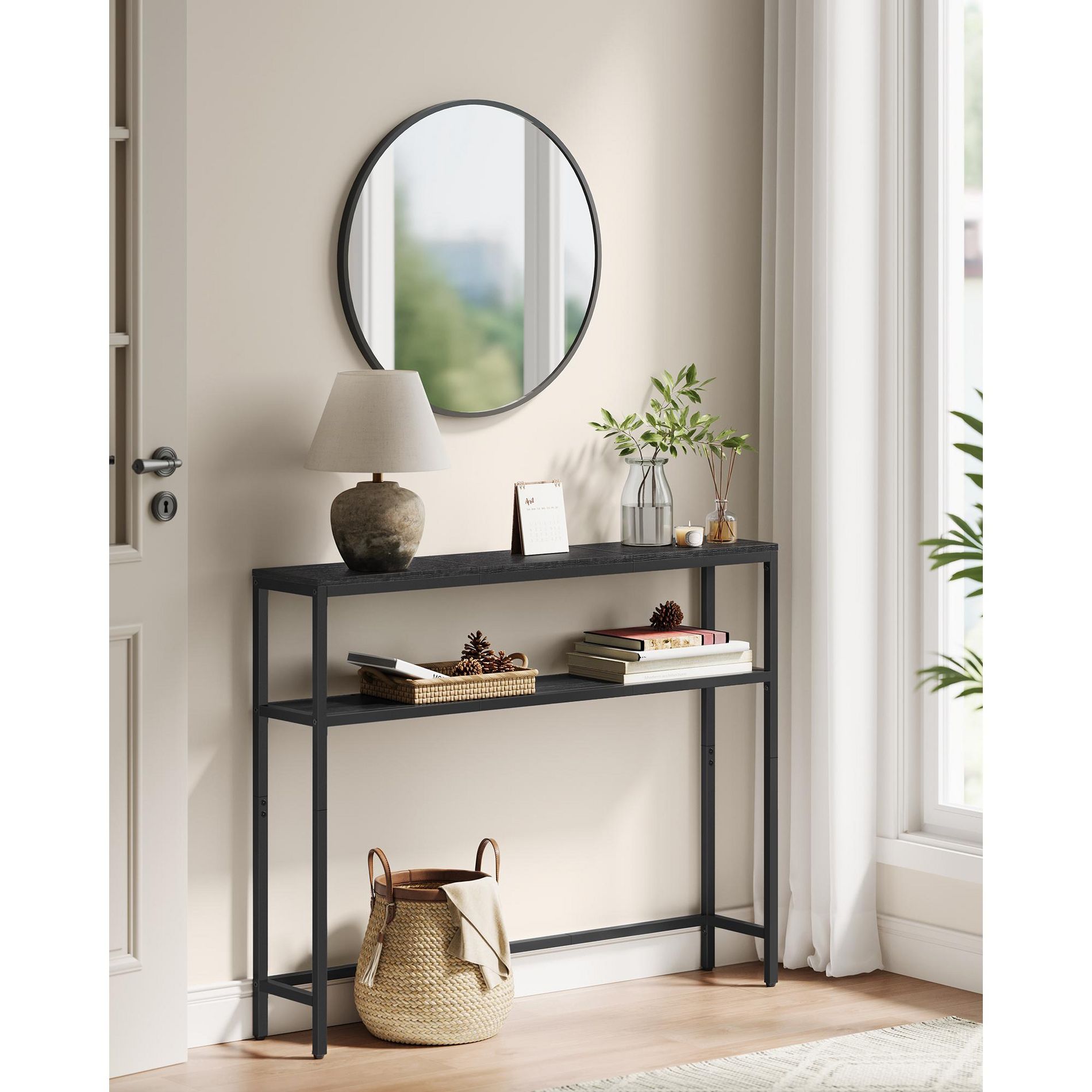 2-Tier Narrow Console Table, 31.5 Inch Sofa Table with 2 Shelves & Adjustable Feet, for Entryway Living Room Hallway