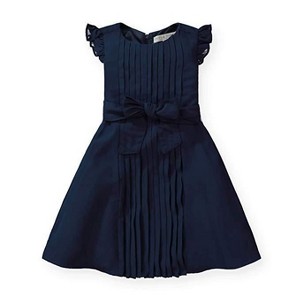 Hope & Henry Girls' Flutter Sleeve Pleated Dress with Bow Sash (Navy Pleated, 3-6 Months) - 1 of 4