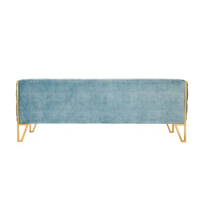 Ocean Blue Velvet Sofa and Armchair Set with Gold Legs