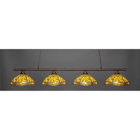 Toltec Lighting Oxford 4 - Light Island Pendant Light in  Bronze with 16" Amber Dragonfly Art Glass Shade - image 1 of 1