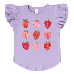 The Juniper Shop Strawberry Watercolor Chart Flutter Sleeve Tee - 5/6T - Lavender - 1 of 4