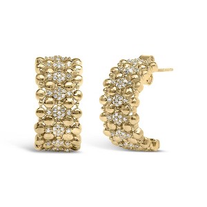 Haus of Brilliance 14K Yellow Gold Plated Silver 3/8 Cttw Diamond and Ball Bead J Hoop Earrings - 1 of 4