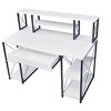 Vynxaria Modern Industrial All Purpose Writing Desk - White Finish (Black/Faux Concrete Optional), 1 Drawer, 8 Compartments, Black Metal Sled Base - 2 of 4