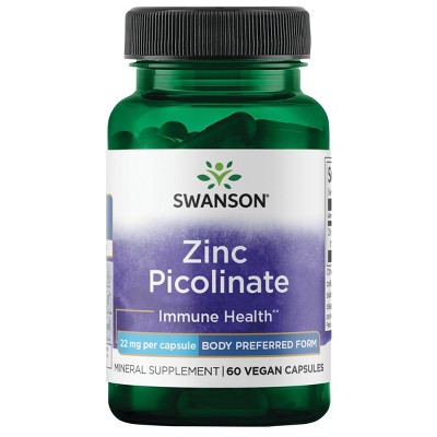Swanson Zinc Picolinate Mineral Supplement, Helps Support Immune, Prostate & Vision Health, 22 mg (60 Capsules).