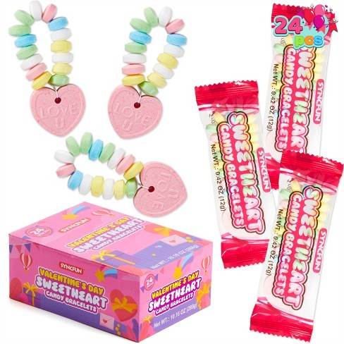 Joyfy 24 Pcs Candy Bracelets, Valentines Day Color Candy, Snacks Tiny Candy Jewelry Classroom Exchange Gift for Kids Party Favor Holiday Reward Prizes - image 1 of 4