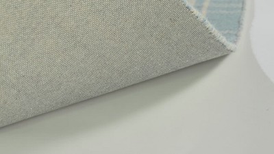 Light Blue Plaid Wool and Cotton Flat Woven Rug