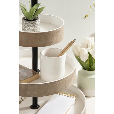 Rustic Brown and Distressed White Wooden 3-Tiered Tray