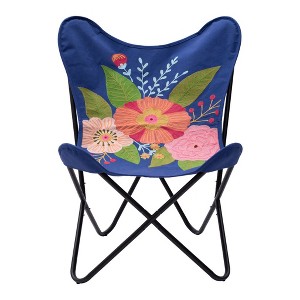HomeRoots 26" Blue And Black Tropical Butterfly Chair - 1 of 4