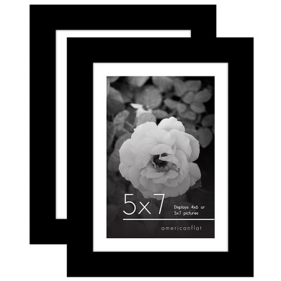 Americanflat 5x7 Picture Frame with Polished Plexiglass, Set of 2, Use as 4x6 Frame with Mat or 5x7 Frame Without Mat, Galleria Collection, Black