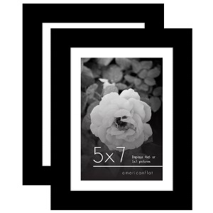 Americanflat 5x7 Picture Frame with Polished Plexiglass, Set of 2, Use as 4x6 Frame with Mat or 5x7 Frame Without Mat, Galleria Collection, Black - 1 of 4