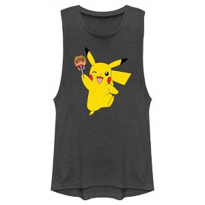 Juniors Womens Pokemon Halloween Pikachu Caramel Apple Festival Muscle Tee - 1 of 4