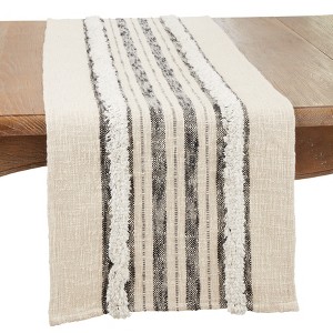 Saro Lifestyle Textured Charm Tufted Stripe Table Runner, 16"x72", Beige - 1 of 3