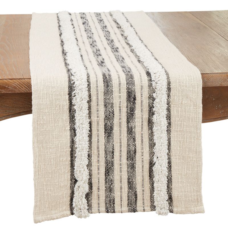 Saro Lifestyle Textured Charm Tufted Stripe Table Runner, 16"x72", Beige, 1 of 4