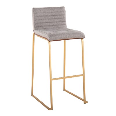 Set of 2 Gray Fabric and Gold Metal Barstools