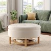 31 Inch Round Storage Ottoman, Upholstered Velvet Tufted Foot Rest with Lift-Off Lid, Coffee Table with Shelf, Beige - 3 of 4