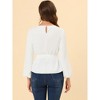 INSPIRE CHIC Women's Pleated Neck Lantern Sleeve Tie Waist Chiffon Blouse - image 4 of 4