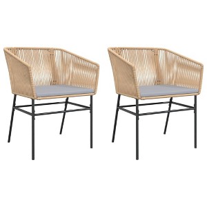 vidaXL - Patio Chairs with Cushions 2 pcs Brown Poly Rattan for Outdoor Lounge/Garden/Deck Seating - 1 of 4