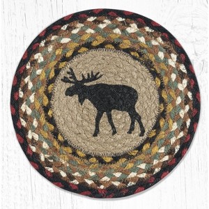 Earth Rugs Black Moose Round Braided Jute Trivet – Hand-Stenciled 10"x10" Rustic Hot Pad - 1 of 3