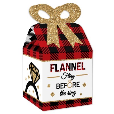 Big Dot of Happiness Flannel Fling Before The Ring - Square Favor Gift Boxes - Buffalo Plaid Bachelorette Party Bow Boxes - Set of 12