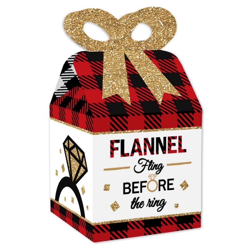 Big Dot of Happiness Flannel Fling Before The Ring - Square Favor Gift Boxes - Buffalo Plaid Bachelorette Party Bow Boxes - Set of 12, 1 of 8