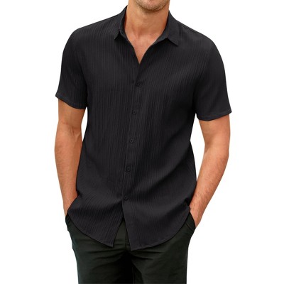Mens Casual Shirts Short Sleeve Button Down Linen Shirts Fashion Textured Summer Beach Shirt