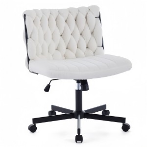 GustoWave Cross Legged Office Desk Chair with Wheels, Modern Armless Desk Chair with Wide Seat, Home Office Chairs, Teddy Velvet - 1 of 4