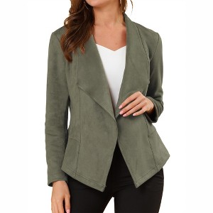 Allegra K Women's Faux Suede Lapel Draped Outwear Open Front Jacket - 1 of 4