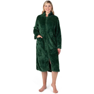 PAVILIA Womens Fluffy Housecoat Zip Robe, Faux Shearling Zipped Up Front Bathrobe, Plush Warm Zipper House Coat Lounger