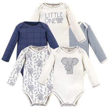 Touched by Nature Organic Cotton Long-Sleeve Bodysuits 5pk, Blue Elephant