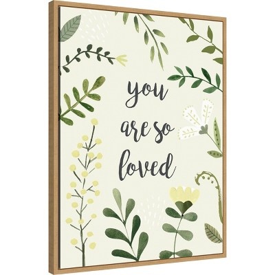 You Are So Loved Green and Natural Maple Framed Canvas Print
