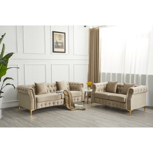 Hybition 2 Piece Velvet Chesterfield Button-Tufted Sofa Sets for Living Room - 1 of 4