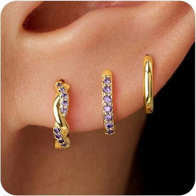 Inerney Gold Huggie Hoop Earrings Set for Women, Dainty Small Sterling Silver Earring Stacks Hypoallergenic Jewelry for Multiple Piercings