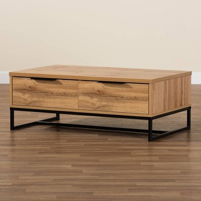 Oak Brown and Black Rectangular Coffee Table with Storage