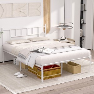 VECELO Metal Platform Bed Frame Queen/Full/Twin Size, Heavy Duty Bed Frame with Headboard & Footboard Black/White/Gold/Pink - 1 of 4
