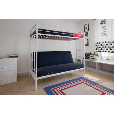 White Twin Loft Metal Frame with Futon and Slats