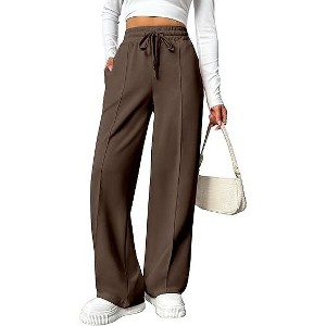 Pinspark Wide Leg Sweatpants Women High Waisted Baggy Sweat Pants Elastic Elevated Seams Loose Active Pants with Pockets - 1 of 4
