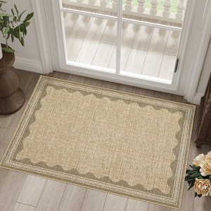 Washable Rug Low Pile Living Room Throw Mats with Non Slip Backing Lightweight Foldable Floor Covers Modern Waven Border Indoor Throw Carpet - 1 of 4