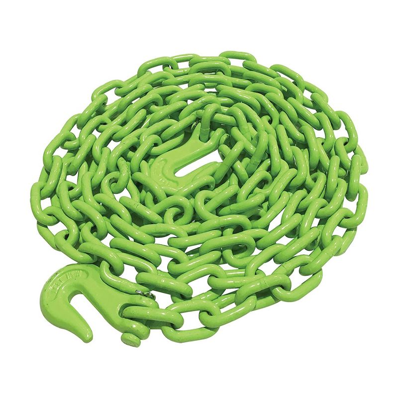 Timber Tuff 5/16 Inch x 14 Foot Multipurpose Grade 43 Log Chain with 2 Hooks for Logging, Towing ATV's, and More, Lime Green, 1 of 6