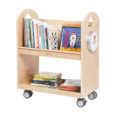Natural Birch Mobile Book Cart with Countdown Timer