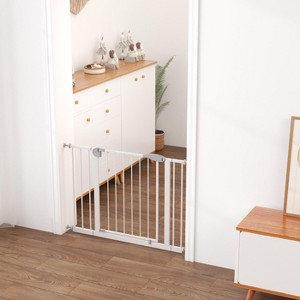 KWPZQEB 29.5-45.3" Baby Gate for Stairs, No Drilling Easy Install Pressure Mounted Pet Gates, Easy Walk Through Safety Gate, White - 1 of 4